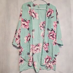 Bellamie Mint Green Kimono with Pink Floral Trim